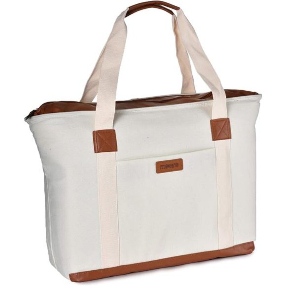 Insulated Grocery Bag with Zippered Top, Thermal Reusable Canvas for Groceries